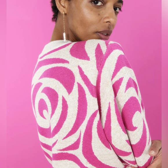 Summum Sweaters - Summum Pink and Cream Patterned Women's Sweater